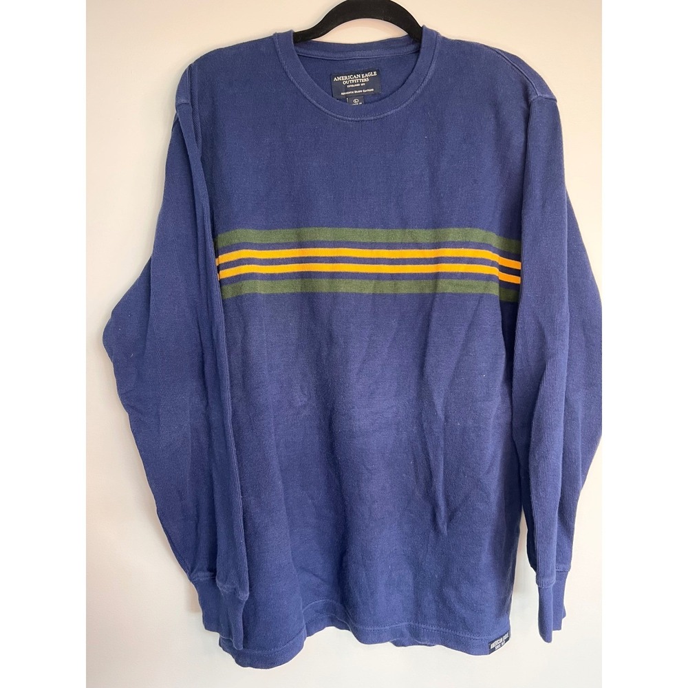 Y2K American Eagle Striped Long Sleeve Shirt Casual Everyday Top Men Large